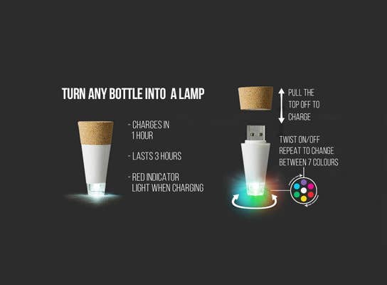 Multicolored Bottle Light USB - Rechargeable