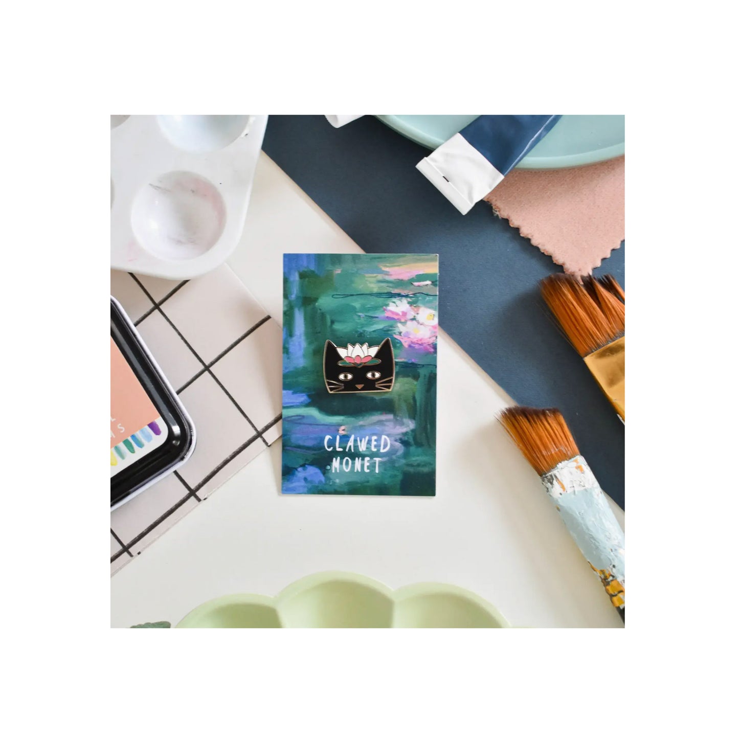 Clawed Monet Cat Artist Pin