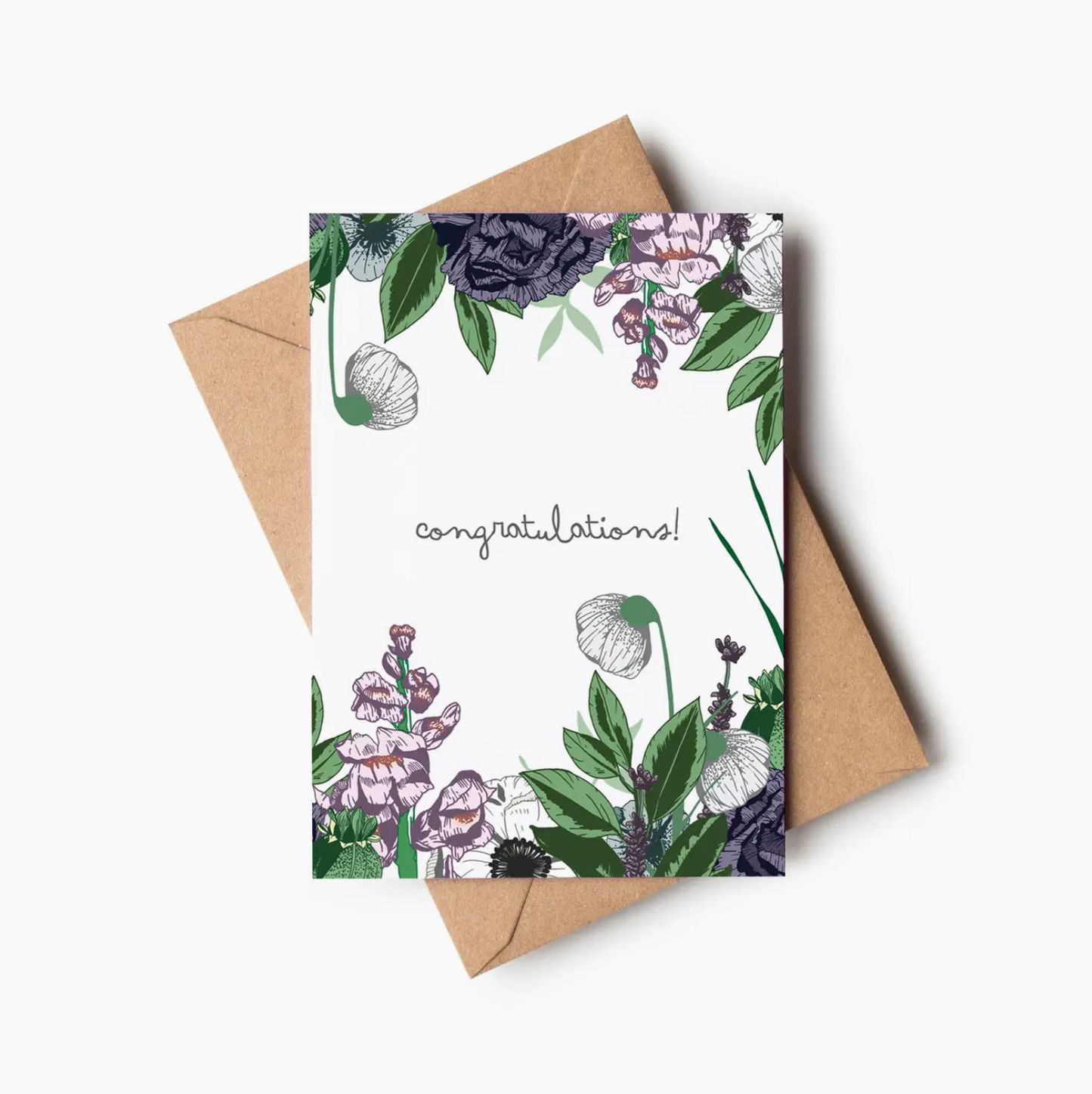 Congratulations! Purple & Green Floral Celebration Card