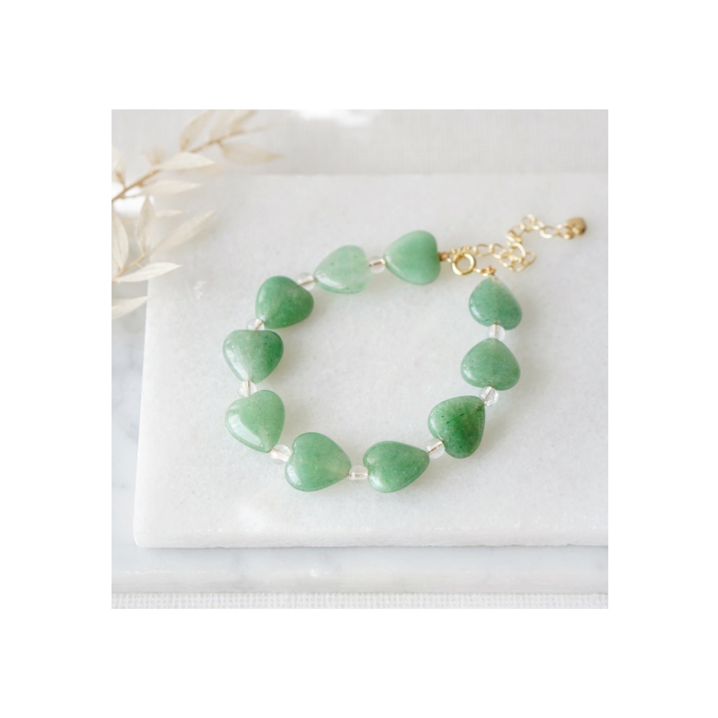 Aventurine Love Heart & Gold Crystal Ankle bracelet