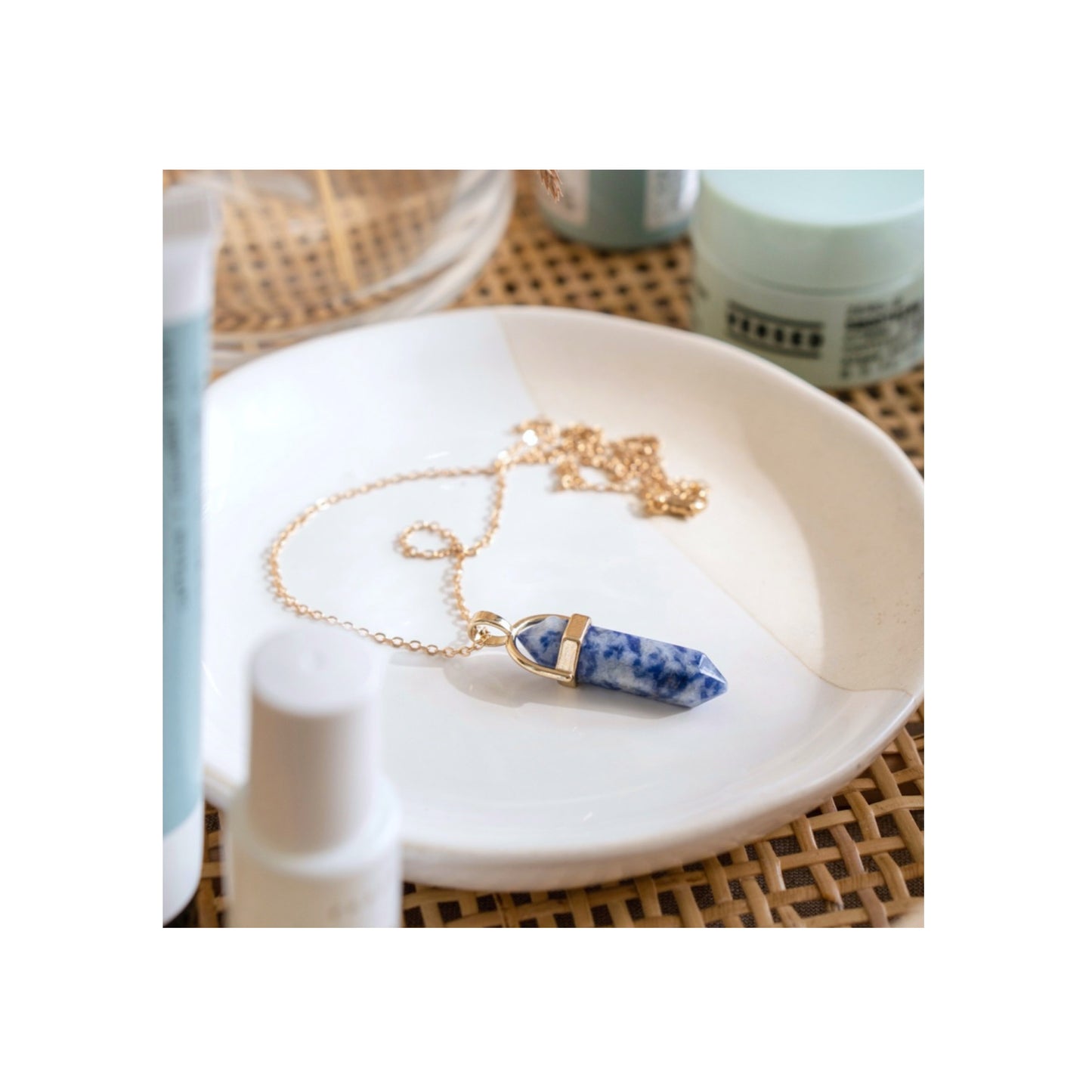 Blue Vein Stone Crystal Point Necklace