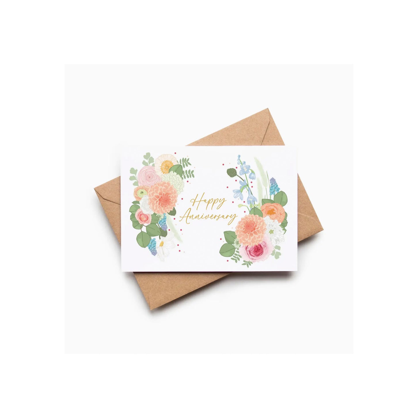 Happy Anniversary Peach Pale Blue Floral Card
