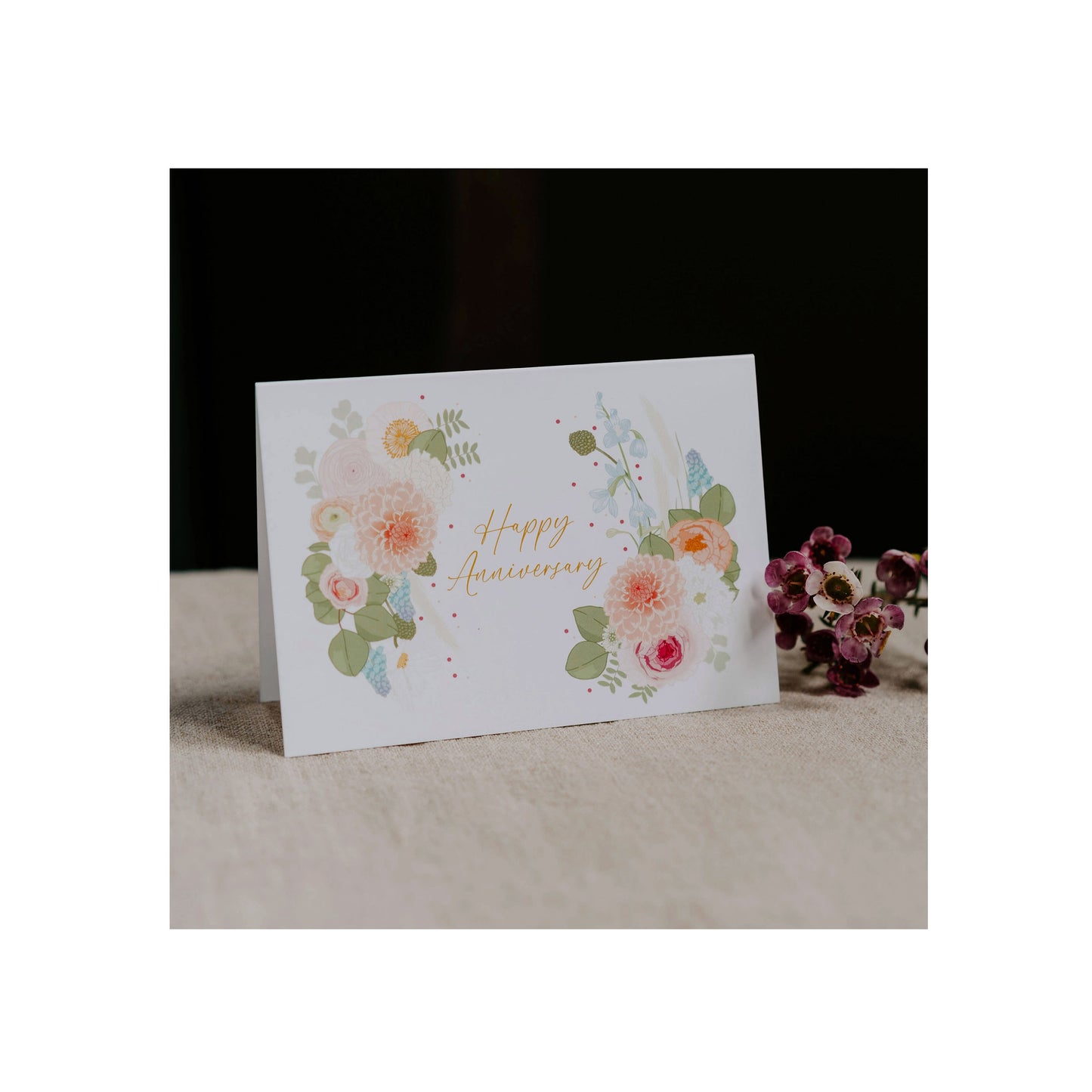 Happy Anniversary Peach Pale Blue Floral Card