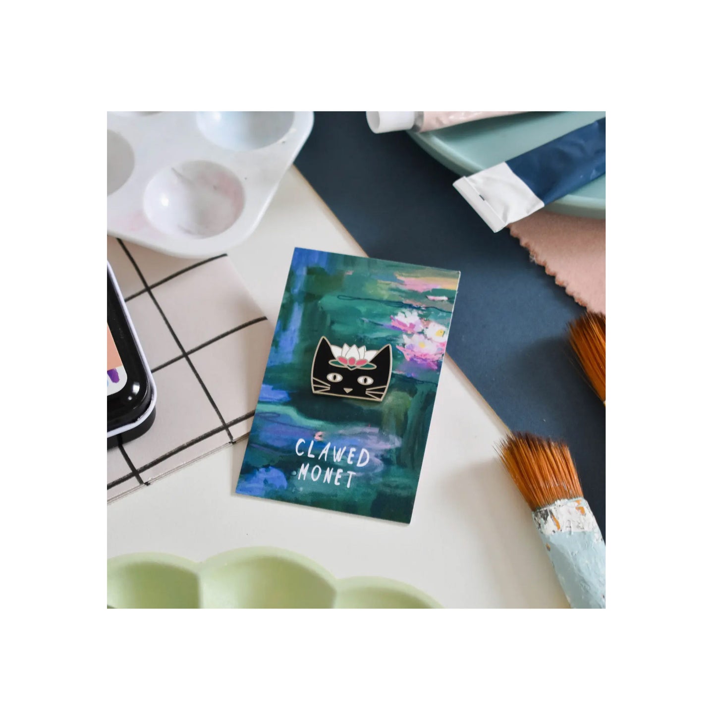 Clawed Monet Cat Artist Pin