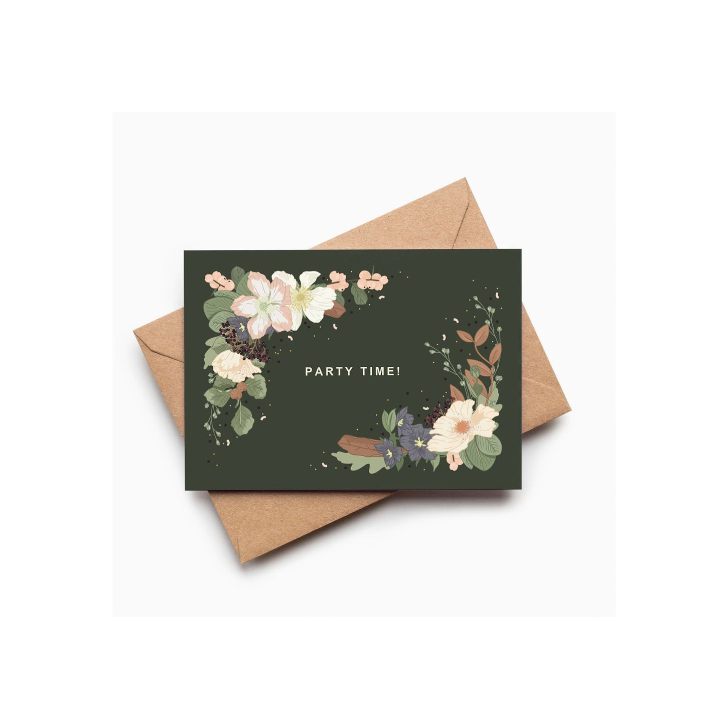 Party Time! Dark Green Floral Border Celebration Card
