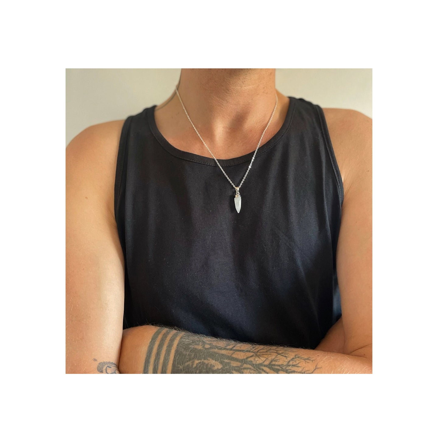 Chunky 925 Silver Clear Quartz Pendant Necklace