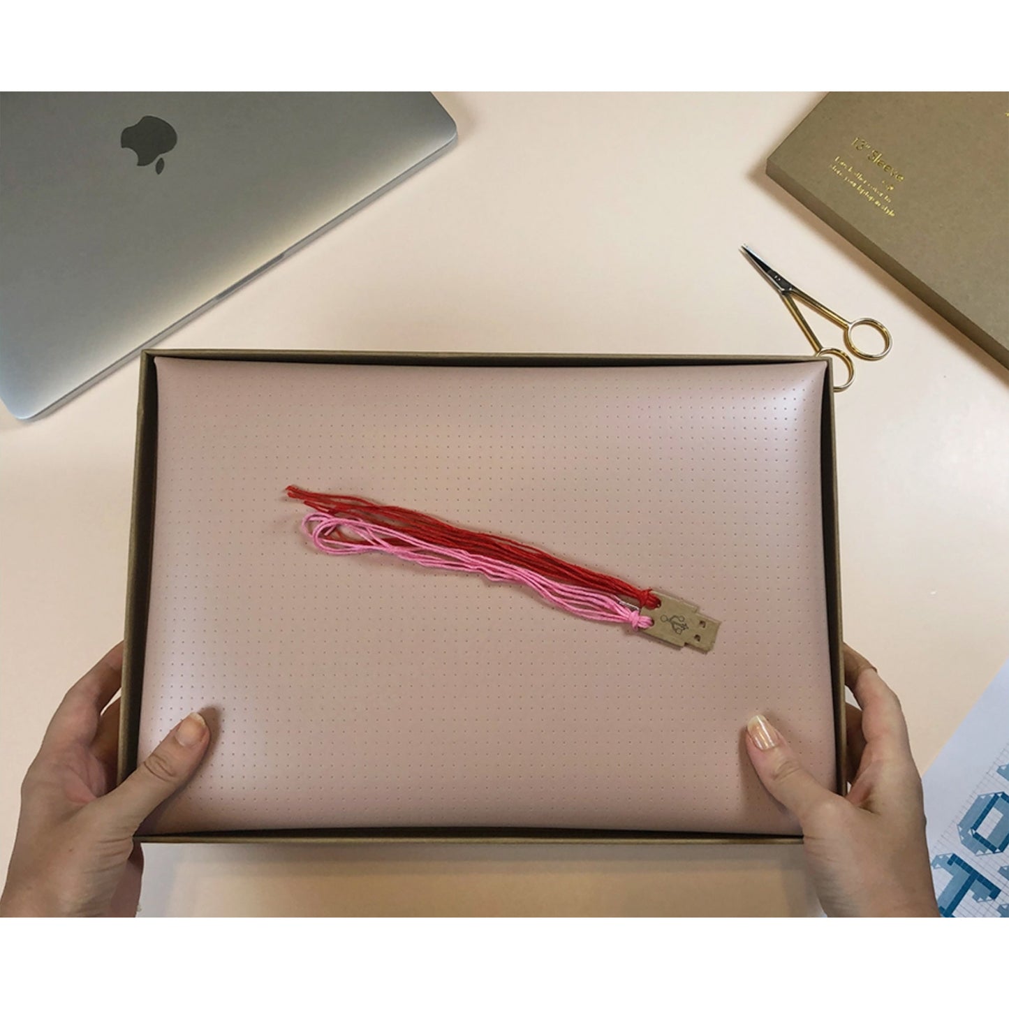 DIY Cross Stitch Laptop Sleeve Kit PINK