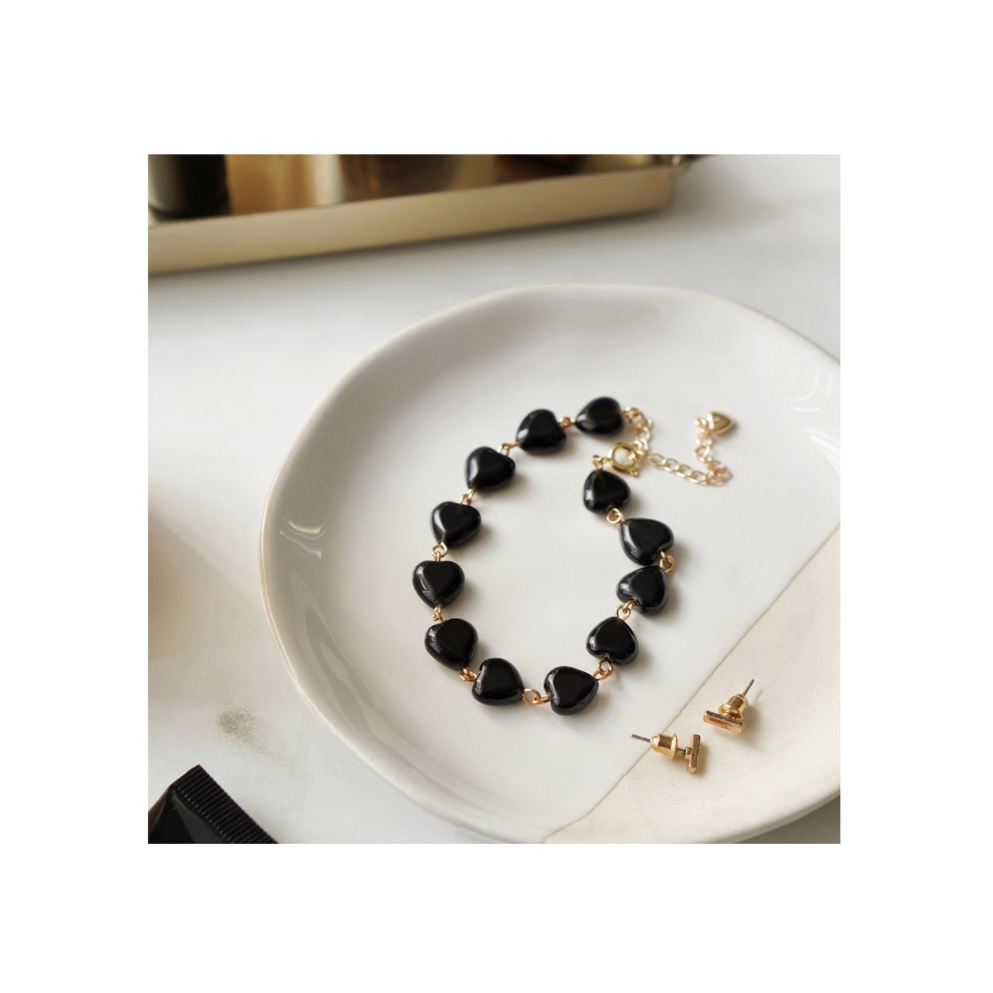 Black Obsidian Crystal Heart Bracelet