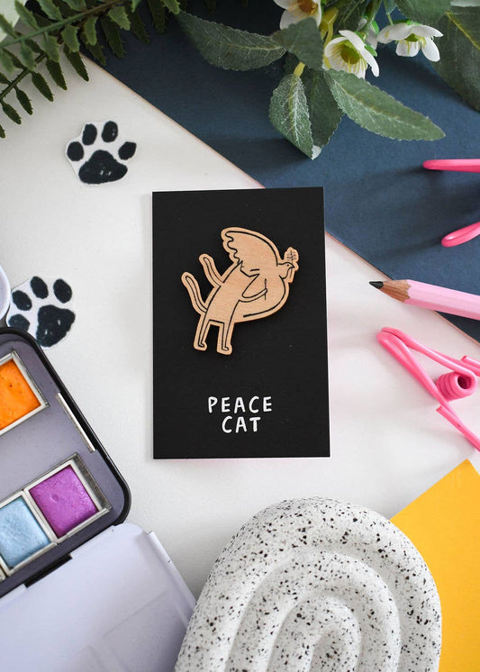 Cat of Peace Wooden Pin Badge