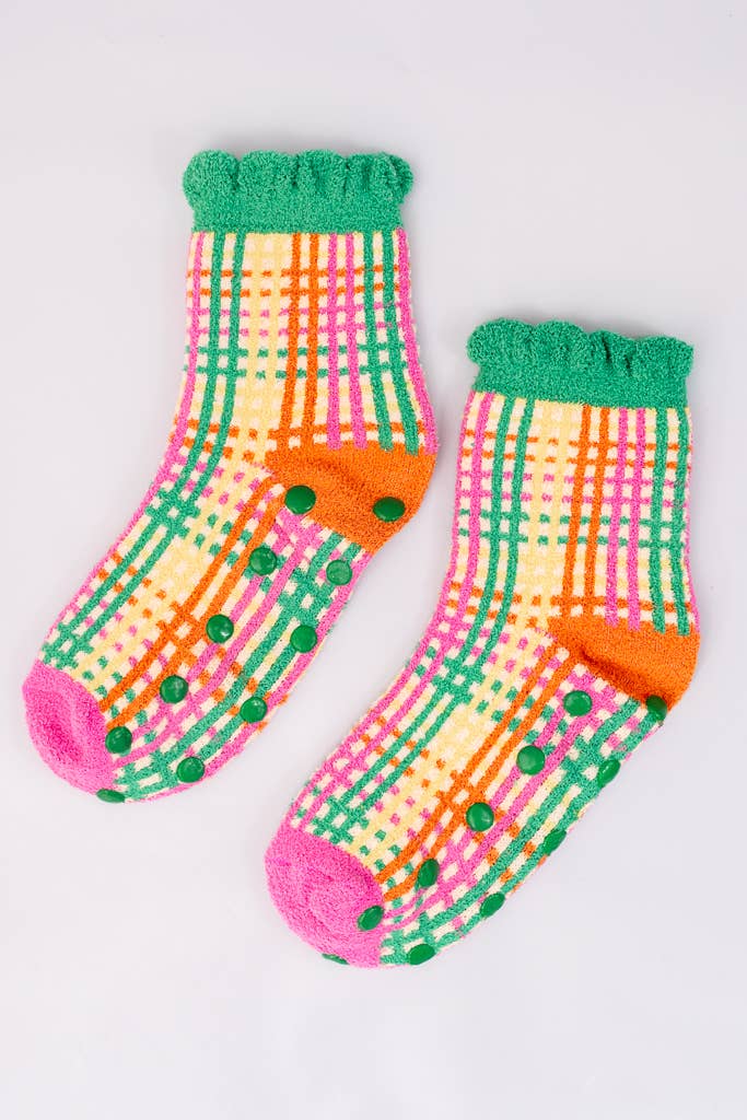 Cozy Grip Socks, Colorful Grid