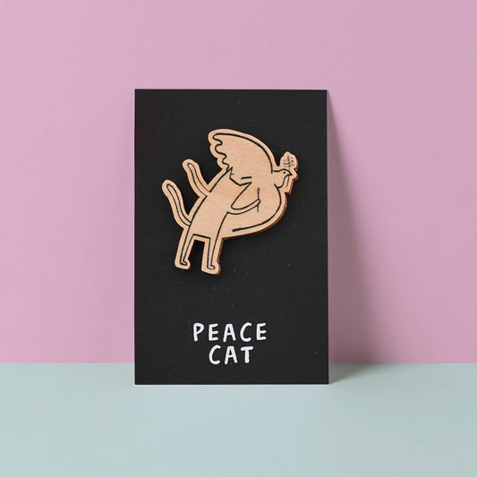 Cat of Peace Wooden Pin Badge