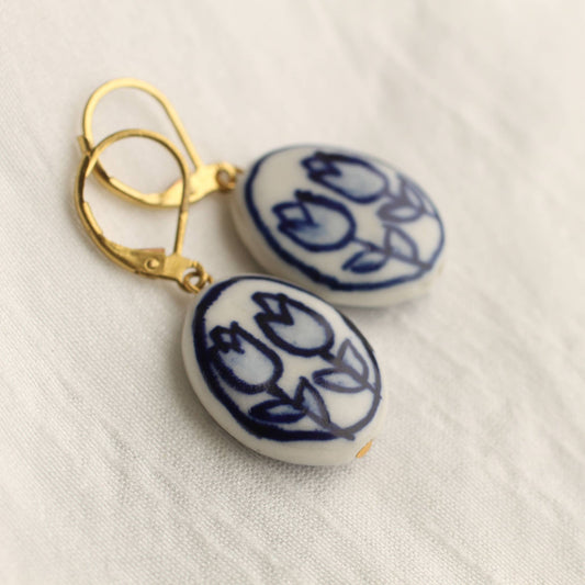 Oval Double Blue Tulip Earrings