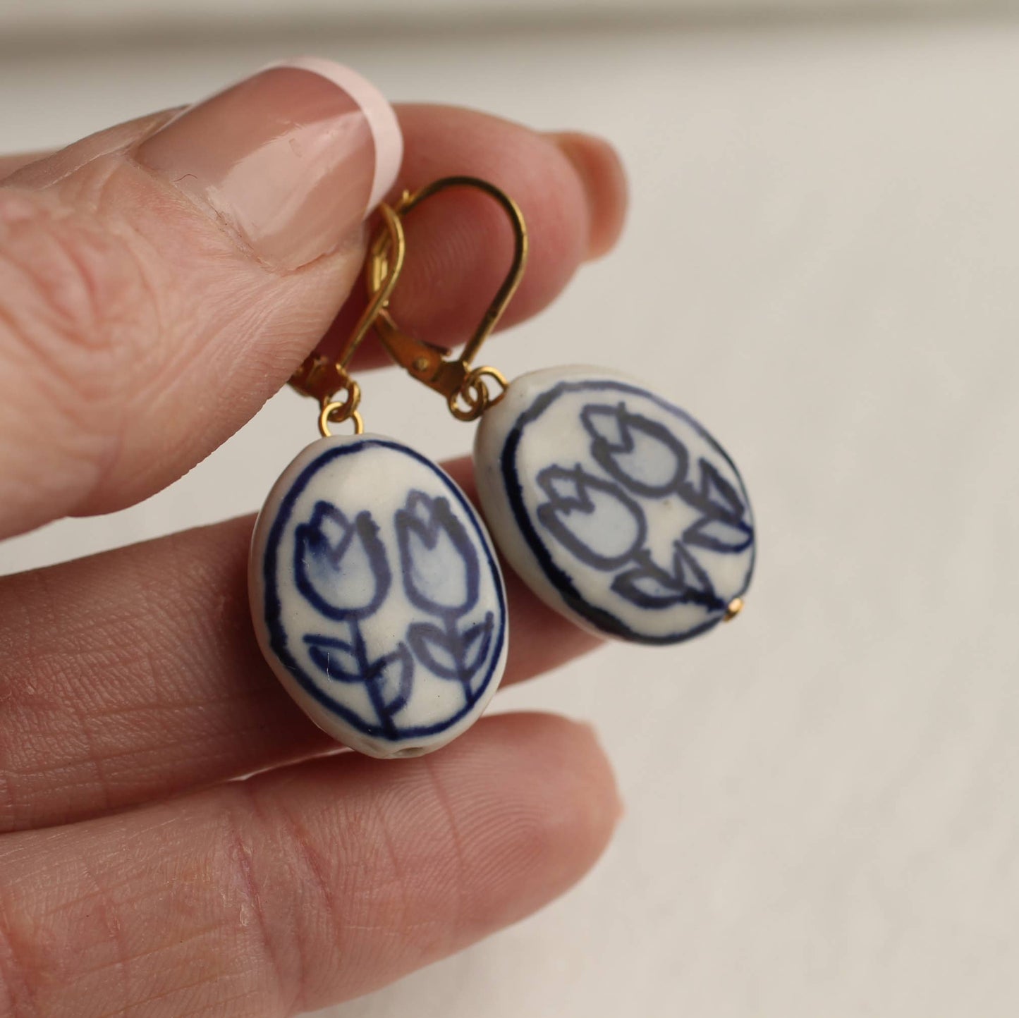 Oval Double Blue Tulip Earrings