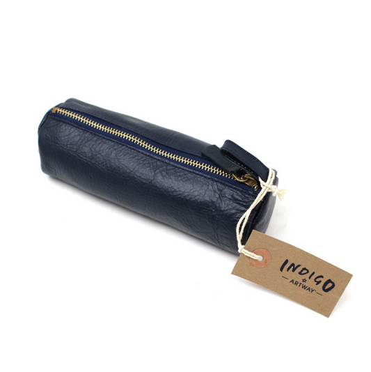 INDIGO Doodle Soft Leather Pencil Case - 20cm - Navy