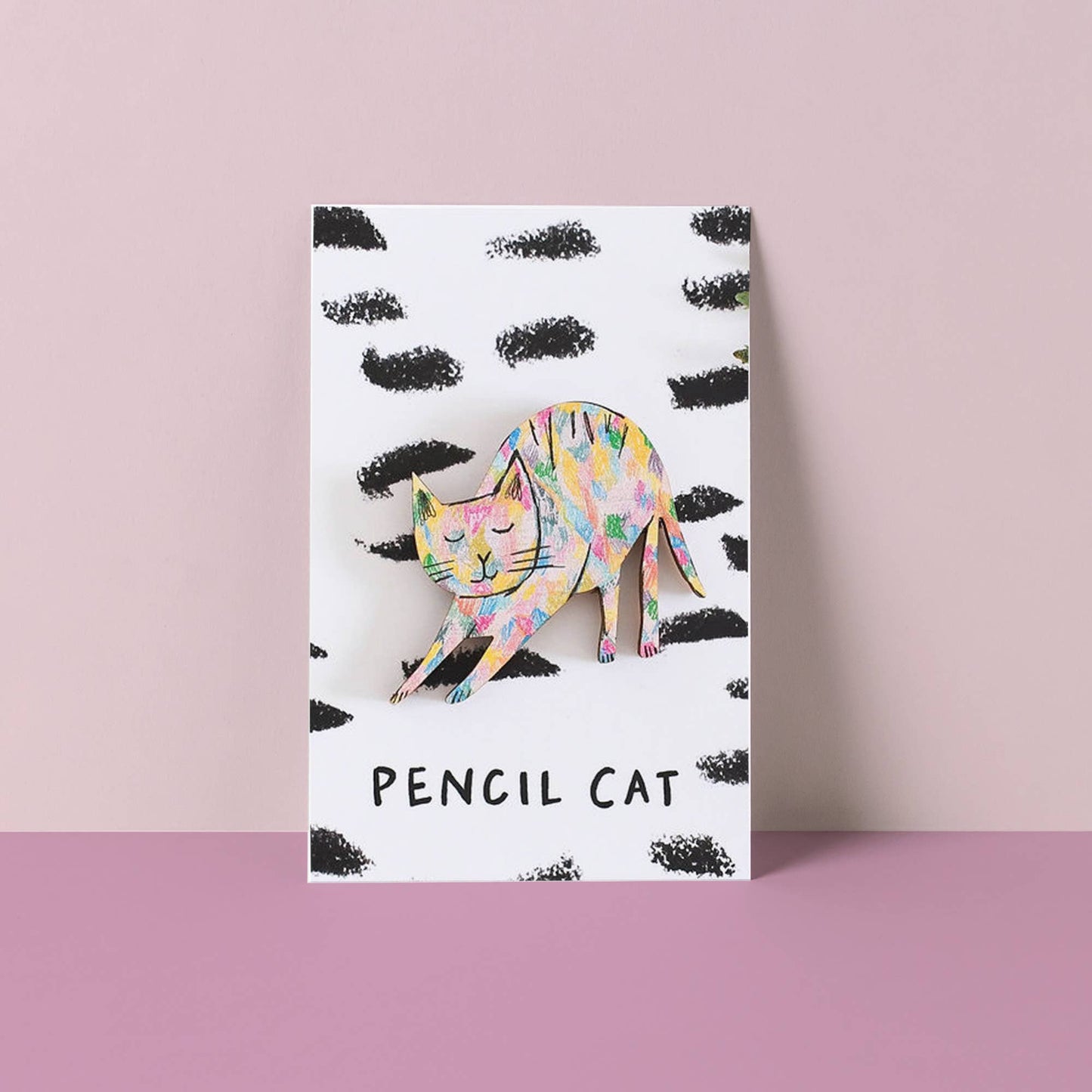 Pencil Cat Wooden Pin Badge