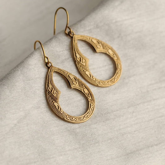 Victorian Carved Teardrop Hoop Earrings