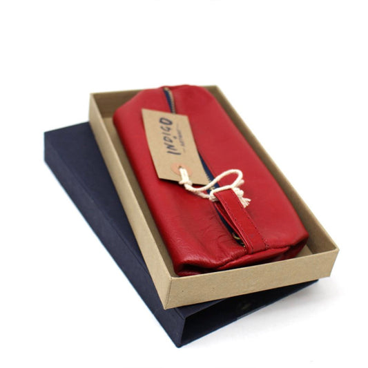 INDIGO Doodle Soft Leather Pencil Case - 20cm - Chilli Red