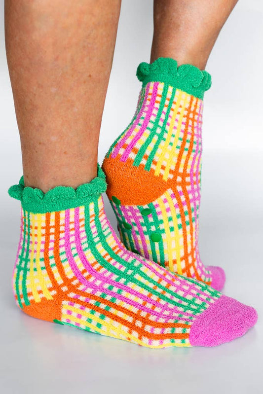 Cozy Grip Socks, Colorful Grid