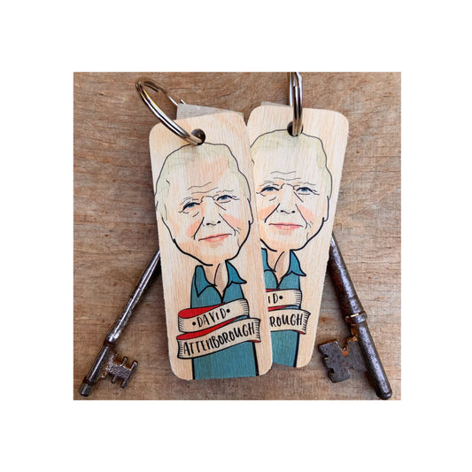 David Attenborough Celebrity Wooden Keyring