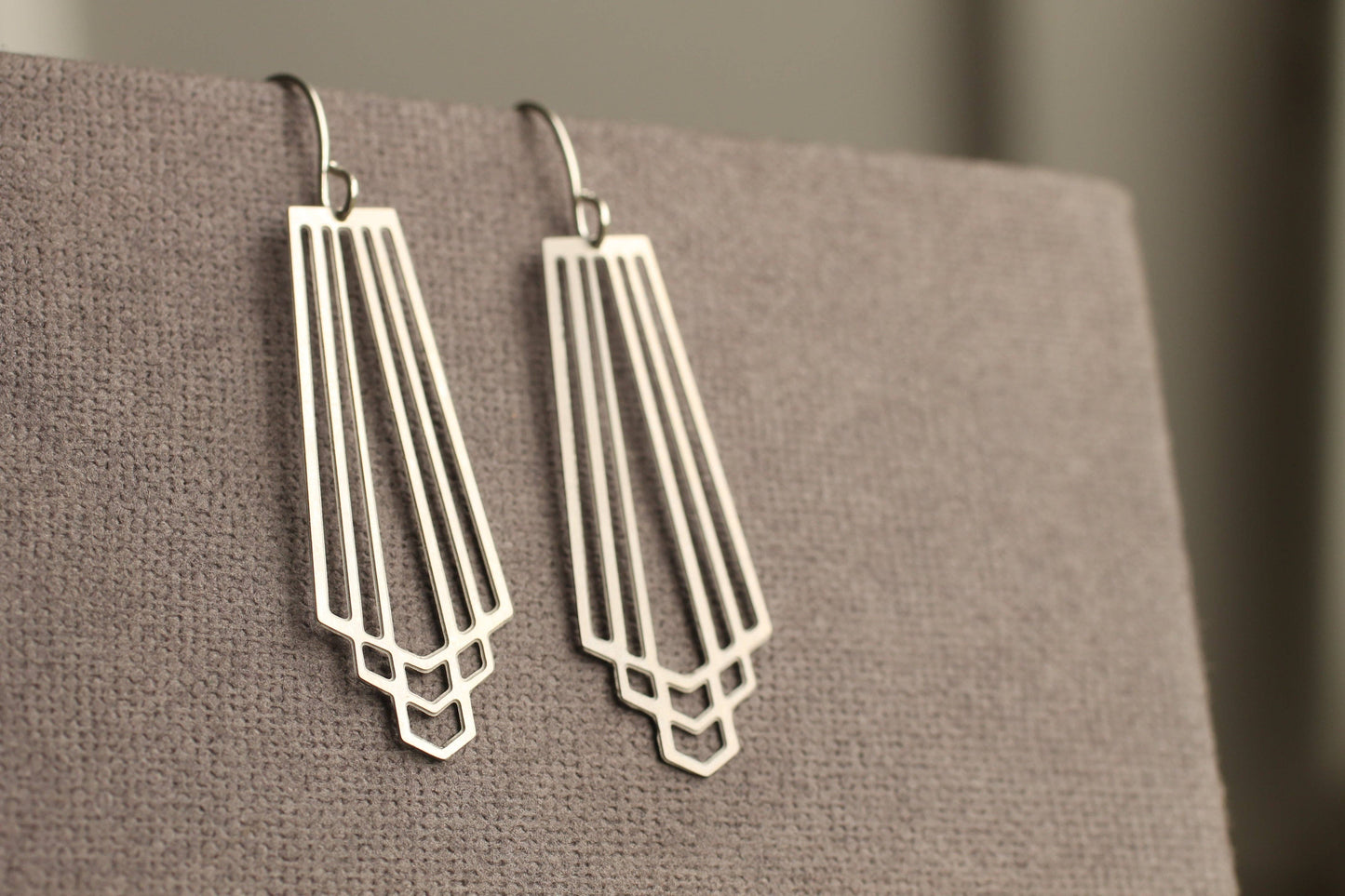 Silver Art Deco Cut Earrings