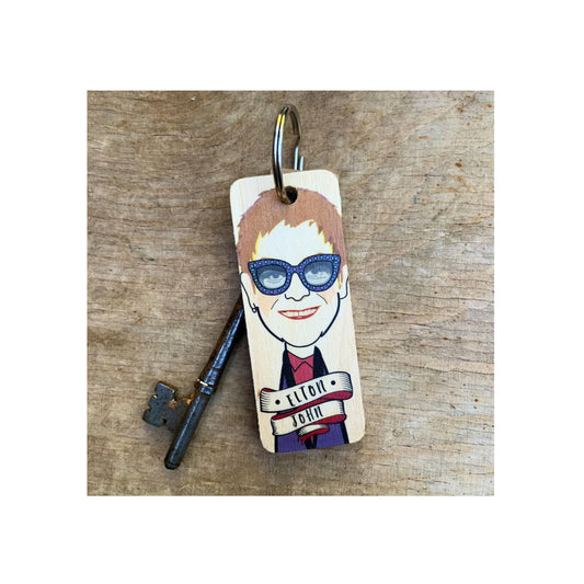 Elton John Celebrity Wooden Keyring