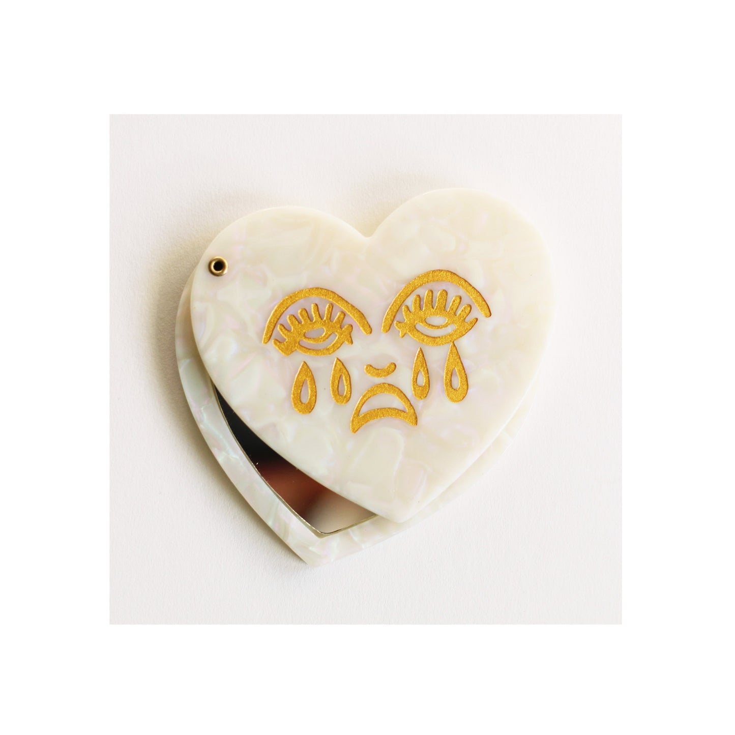 Crying Heart White Pearl Marble Compact Mirror