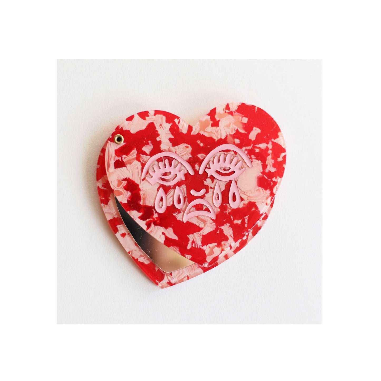 Crying Heart Red Pink Marble Compact Mirror